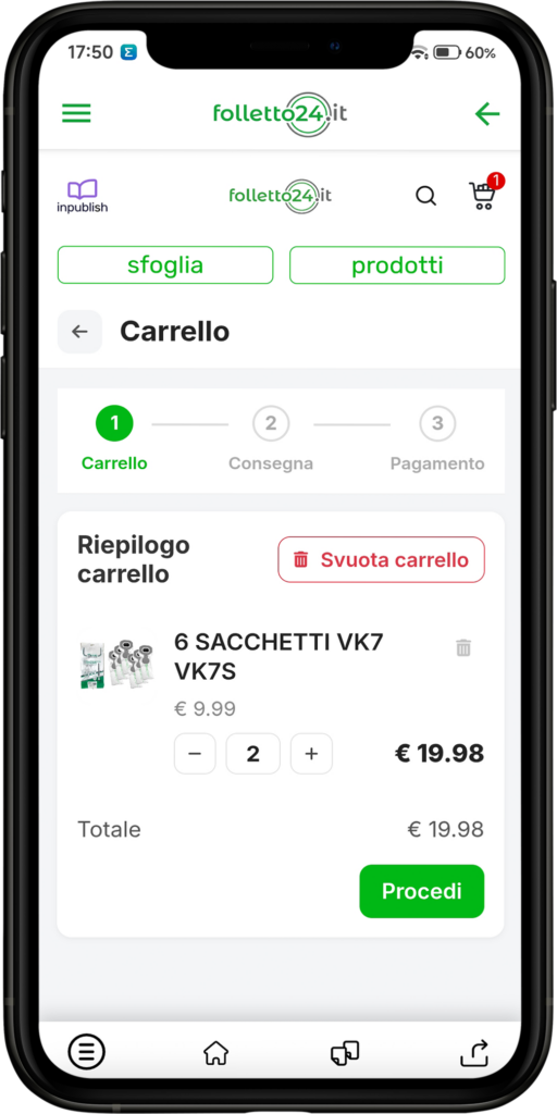 App Folletto24 - carrello e procedura di acquisto